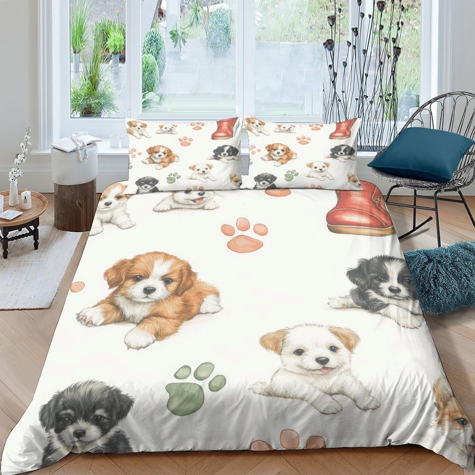 Ctjqhvkz Style-8 3D Printed Cute Puppy Pattern Fitted Sheet Microfiber Soft Animal Paw Mattress Cover For Bedroom Guest Room Decor Single（135X200cm）