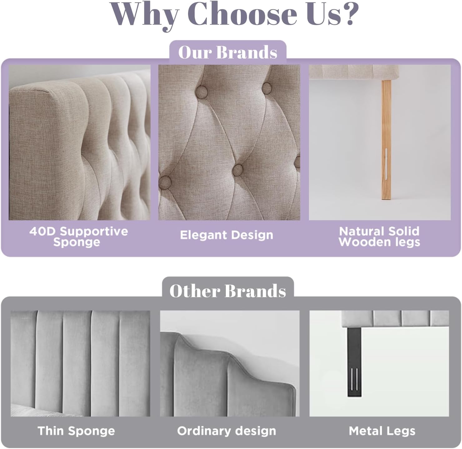 Kingfun Tufted Upholstered Queen Size Bed Headboard in Modern Button Design, Adjustable Solid Wood Head Board, Premium Linen Fabric Padded Headboards in Bedroom (Beige, Queen)