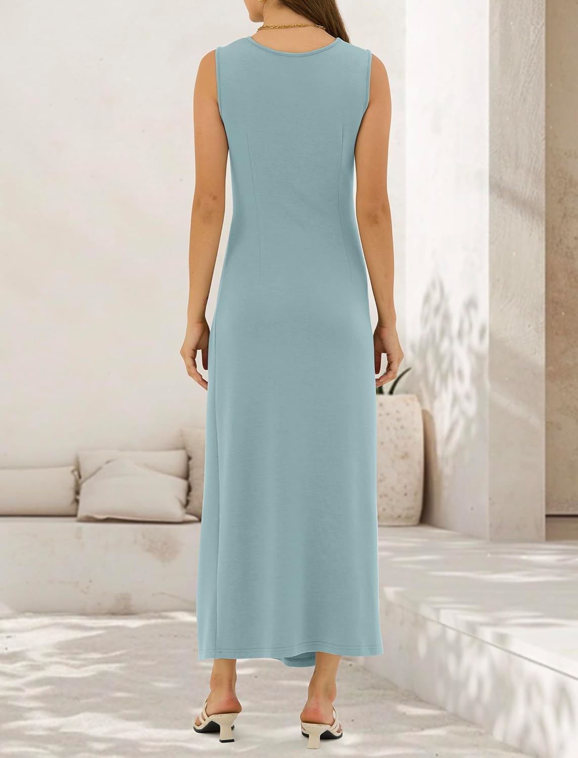 ZAFUL Women's 2026 Summer Ruched Casual A Line Maxi Dress Spring Sleeveless Split Elegant Cocktail Party Long Dresses - Image 5