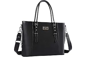 MOSISO Black Leather Laptop Tote Bag for Women (17-17.3 inch)