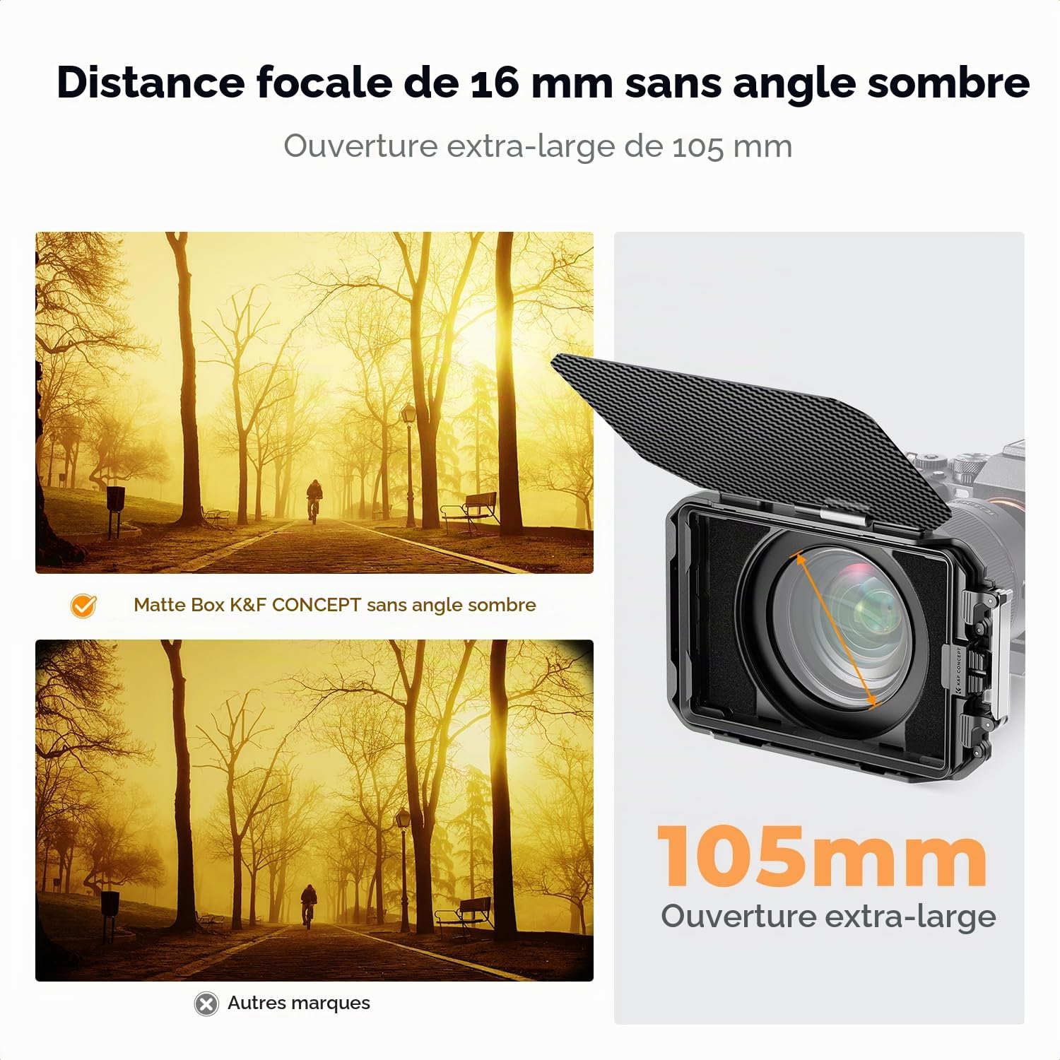 K&F CONCEPT Matte Box et Black-Mist 1/4 avec 2 Cadre et 5 Adaptateurs | Kit,Bagues 67/72/77/82/95mm,Sac inclusFM703