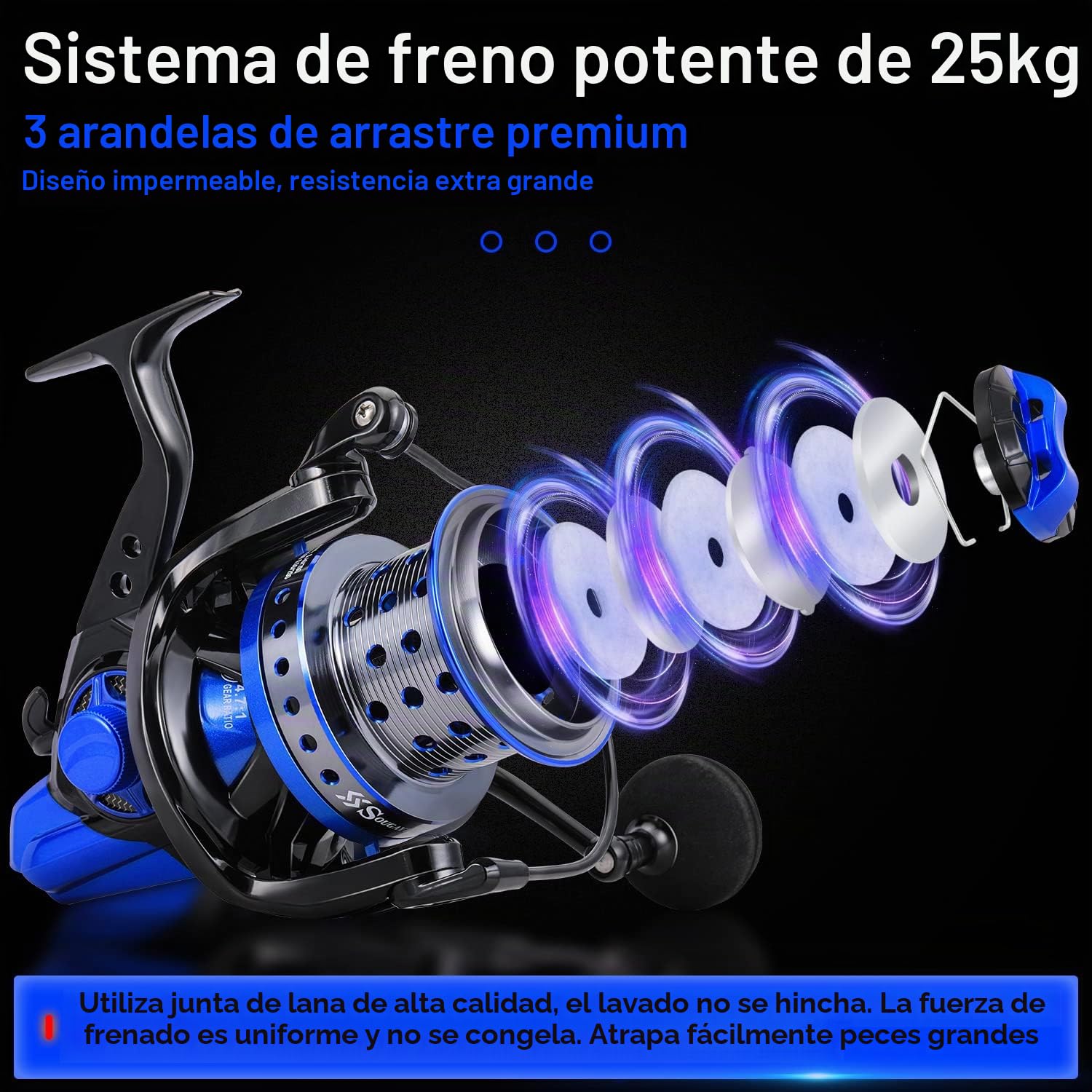 Sougayilang Carretes de Spinning Serie 10000, carretes de Pesca de Surf, Ultra Suaves y potentes con Carrete de Aluminio CNC, Pesca Costera y Alta mar en Agua Salada