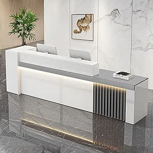 Modern Reception Desk 63"L X 24"W X 39"H – Locking Drawer, Shelves & Privacy Panels For Office