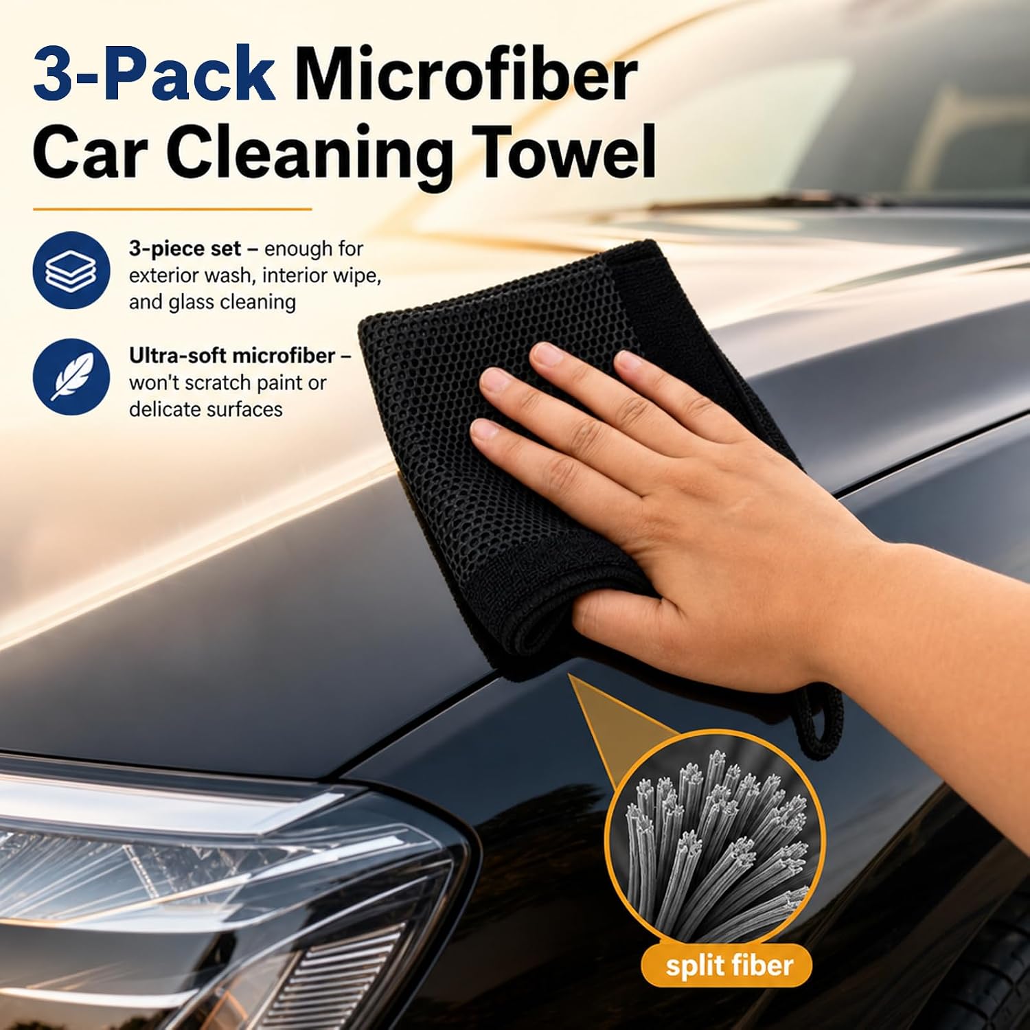 3 Pack Clay Towels for Auto Detailing, 12"x12" Synthetic Clay Bar Towel image 3