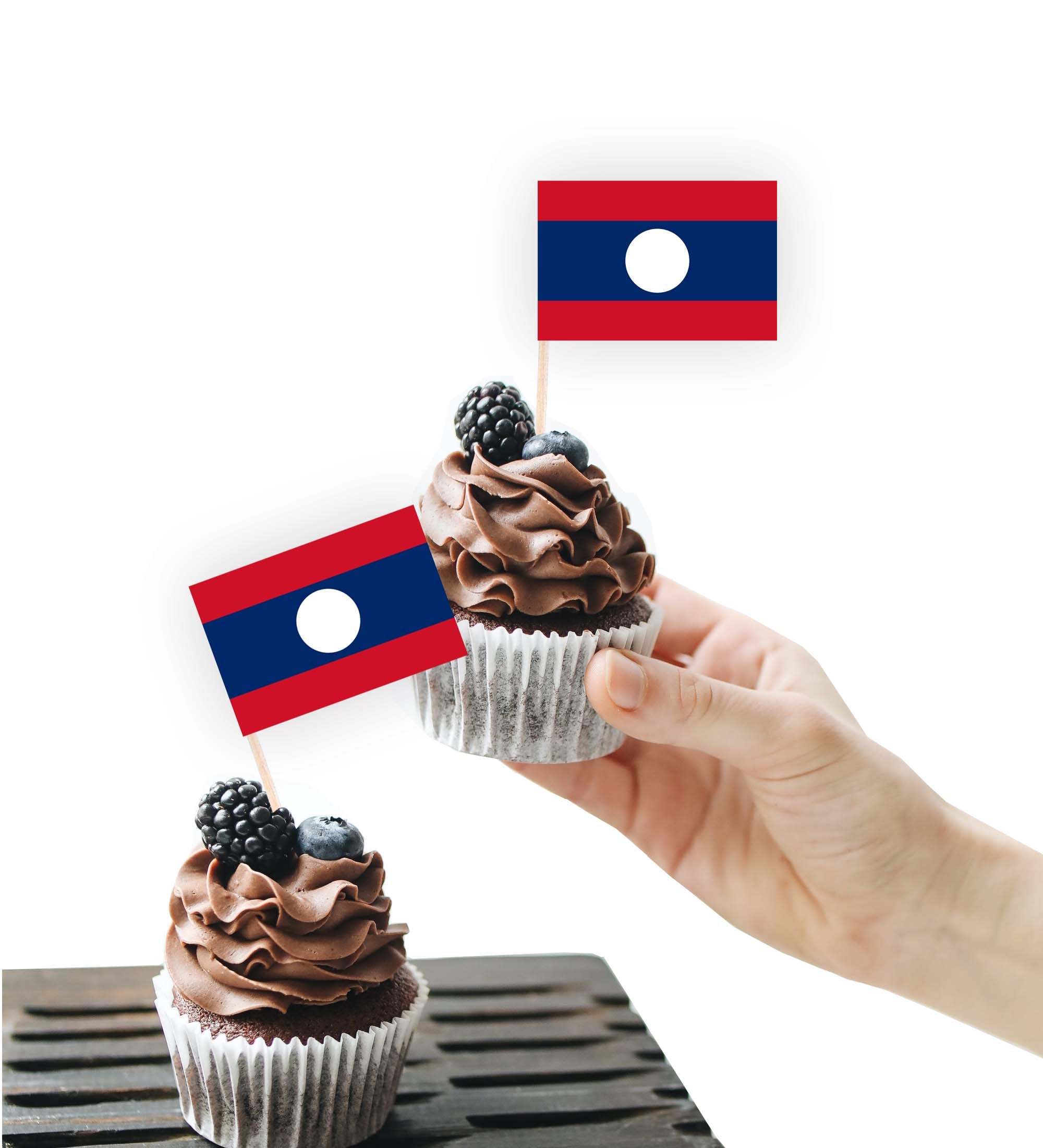 100PCS Laos Flag Cake Topper,Lao Cupcake Stand For Party Decoration Supplies — image 1