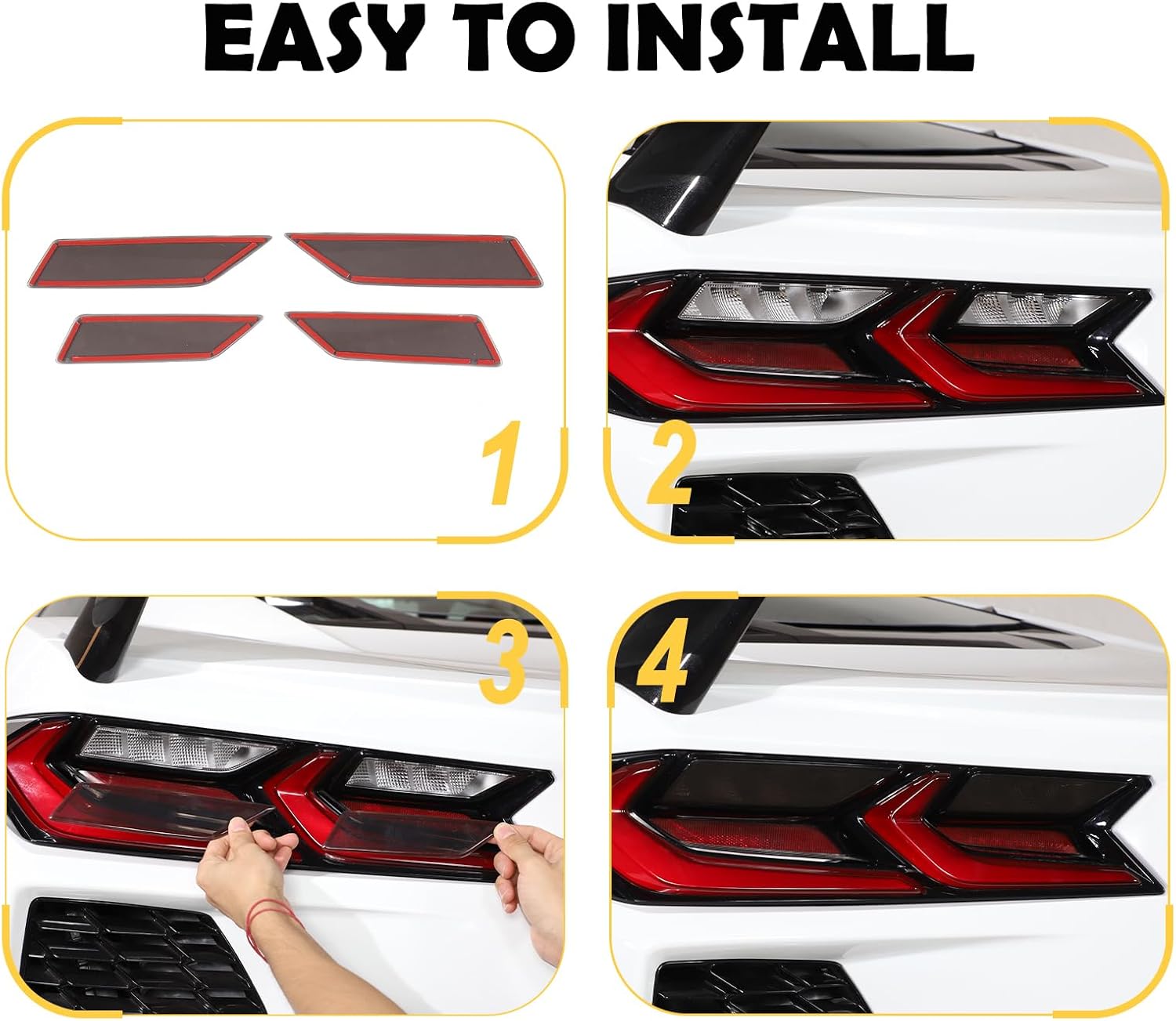 CHEAYAR Car Rear Lamp Smoked Tinted Tail Light Cover Compatible with Corvette C8 Stingray 2020-2023, Lights Cover Reversing Lamp Protection,C8 Accessories 4PCS