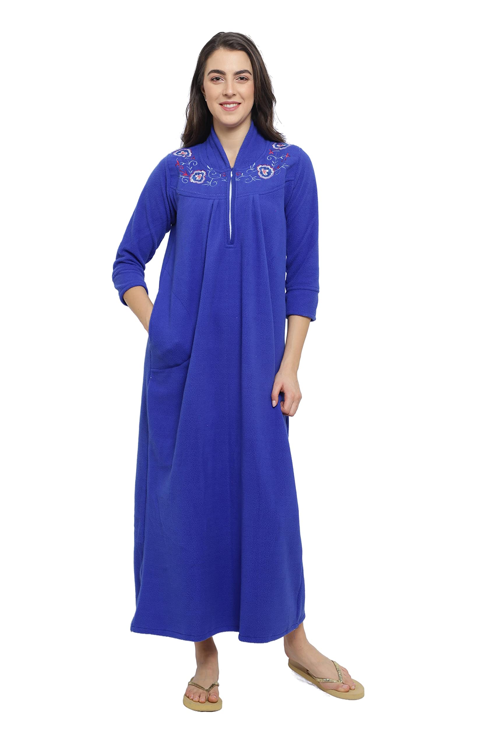 CIERGEWomen's Fleece Solid Maxi Nighty