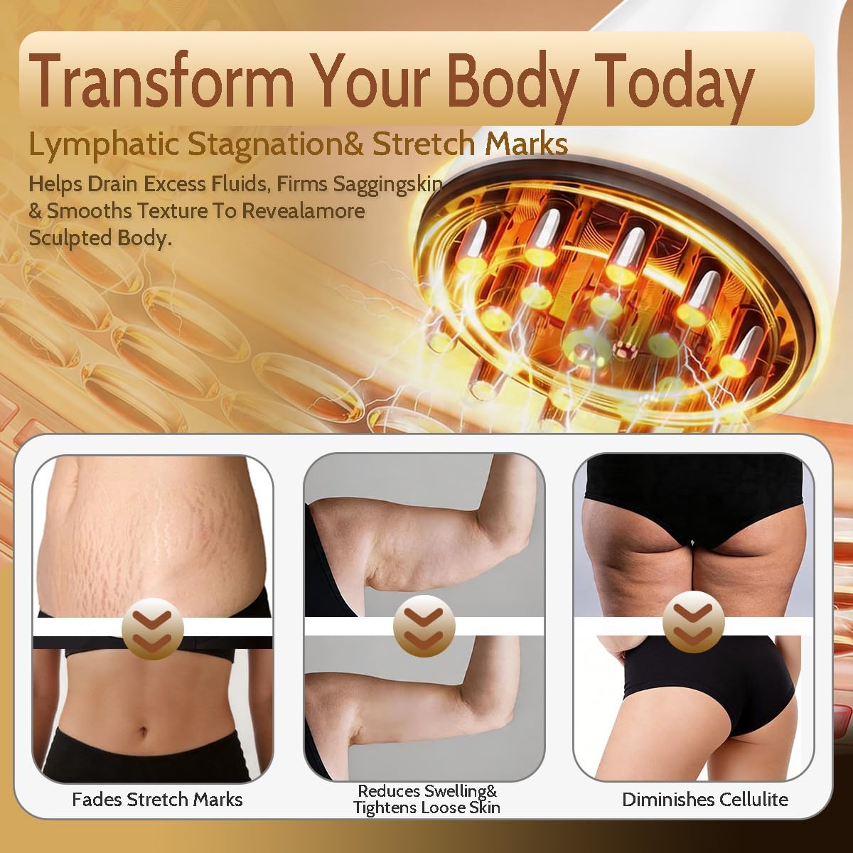 Lymphatic Drainage Massager & Anti Cellulite Fascia Massage Tool - Reduce Stretch Marks & Blaster Cellulite for Body(Belly, Legs, Arms, Butt,Back) 5-in-1 Body Sculpting Machine (White)