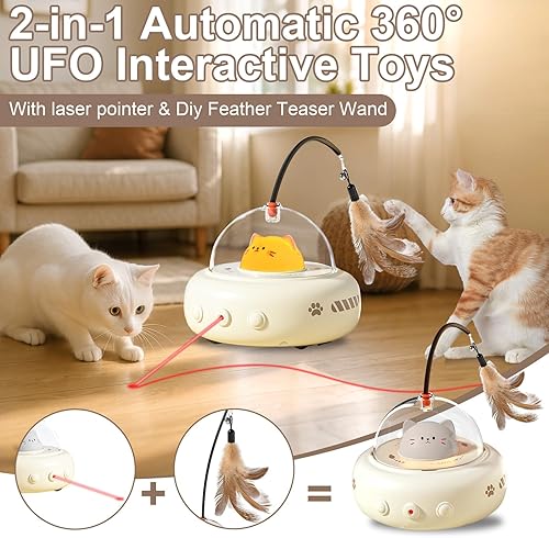 Miniatura 2 de Palksky Juguete automático para gatos de interior, juguete interactivo 2 en 1 para gatos, varita para gatos, juguetes automáticos recargables,
