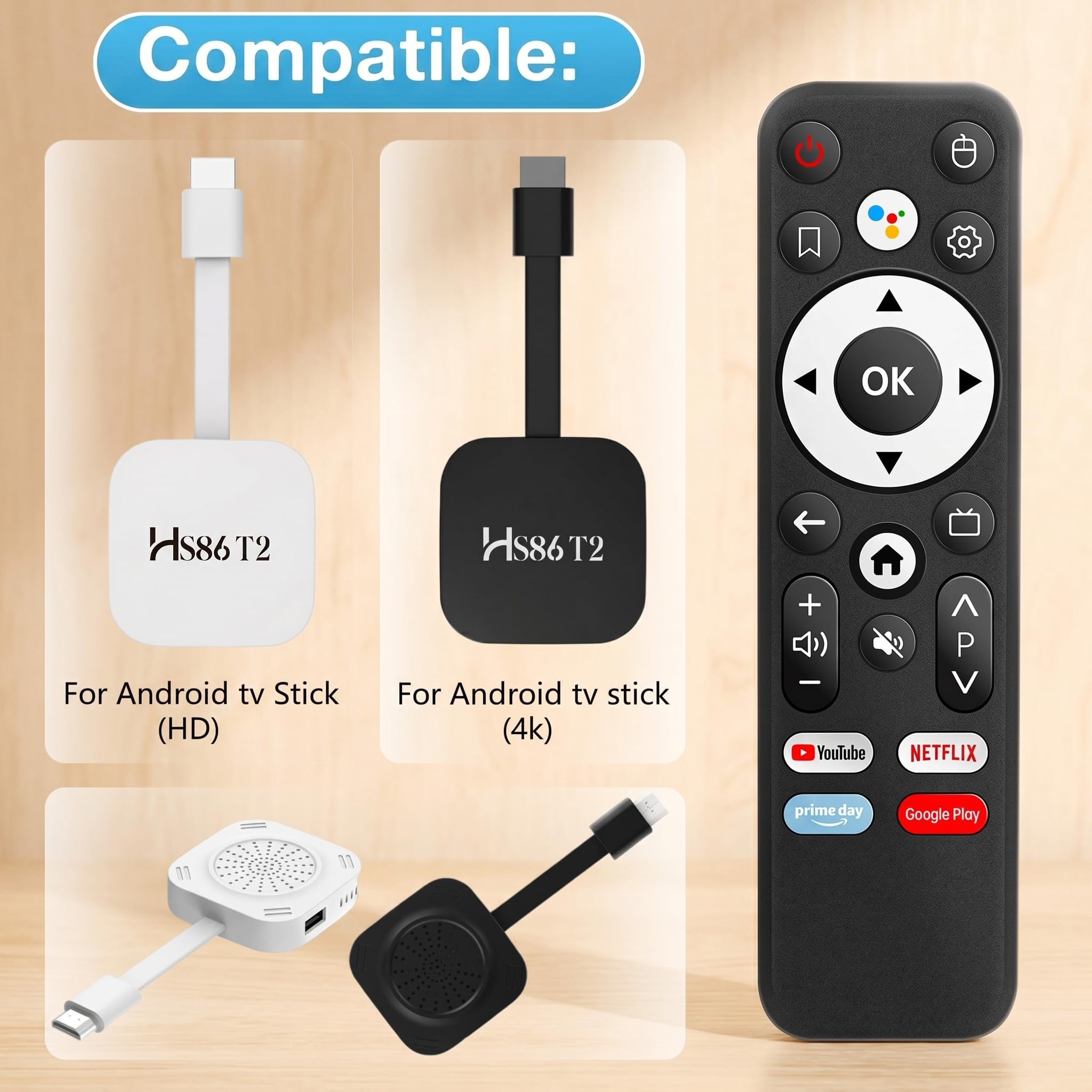 GREVA TV Stick Android 4K Ultra HD Streaming Appareil Dernier Android 14.0 TV Stick Box 2GB 16GB T2 - Black