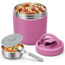 Thermo for Hot Food Adults, 40.5oz Wide Mouth Soup Thermo Lunch Containers with Spoon, Stainless Steel Vacuum Insulated Bento Lunch Box,Lunch Containers with HandlePink