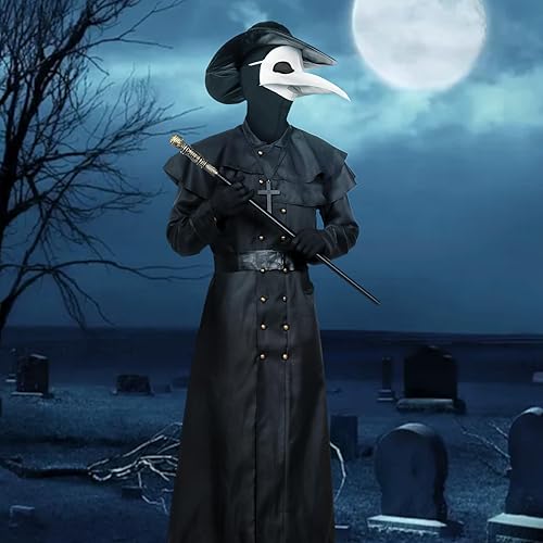 Miniatura 6 de Disfraz de Halloween de médico de la peste para adultos, color blanco, 8 piezas de traje de médico de la peste con máscara para hombres disfraces de