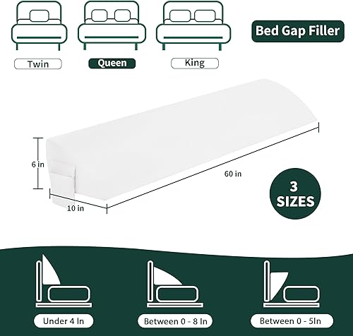 Miniatura 4 de CHUN YI Almohada de cuña de tamaño Queen (60 x 10 x 6 pulgadas) para cabecero, relleno de espacio de cama con bolsillo fijo, almohada larga