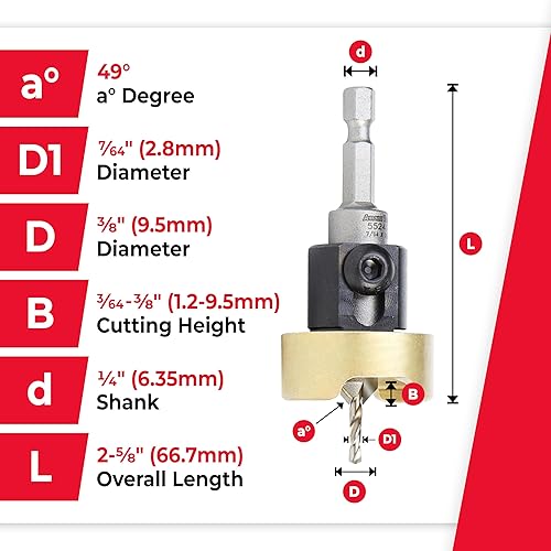 Miniatura 17 de Amana Tool Avellanador de 82 grados con tope de profundidad de broca y rodamiento de bolas sin empuje, 55242, taladro de 1/2 D x 3/16 de profundidad