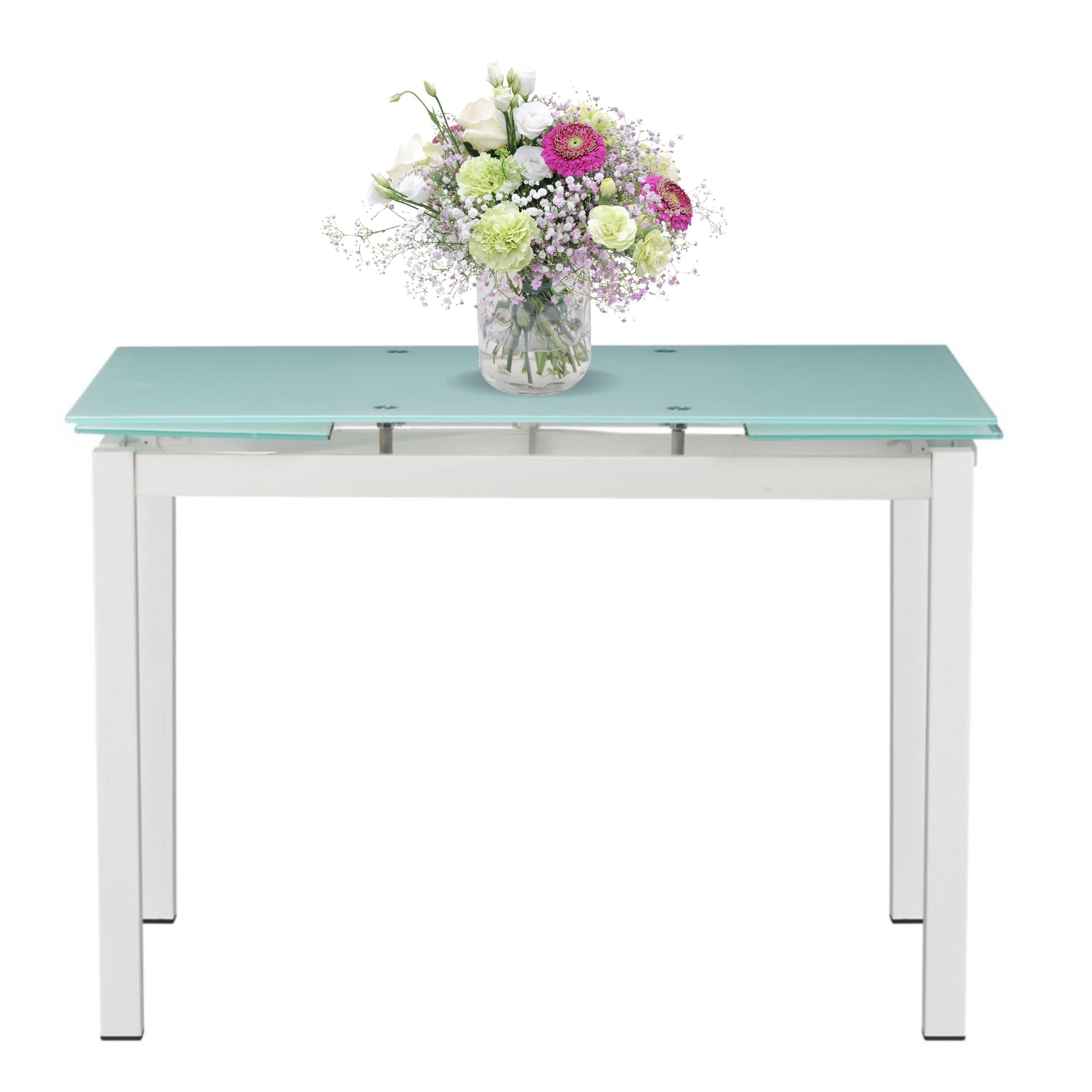 Mar.c.a. Design - Tavolo da Pranzo Allungabile Rettangolare 110x70x76 cm - Allungabile Fino a 180 Cm - Struttura in Acciaio Bianco e Piano in Vetro - Made in Italy