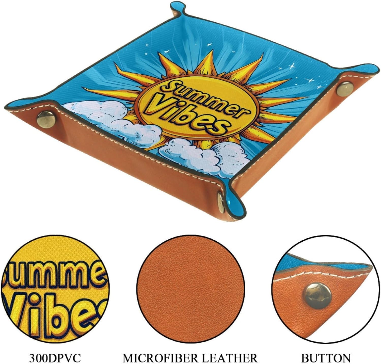 Dice Trays Summer Sun Holder Storage Box for Dice Games Like RPG DND, Microfiber Leather Dice Holder Portable Folding Rolling Dice Tray, 16x16cm image 3