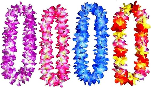 Paquete de 4 Leis hawaianos gruesos de 41 pulgadas, 4 colores para fiesta de graduación, fiesta de baile, accesorios de fotos en exteriores (4