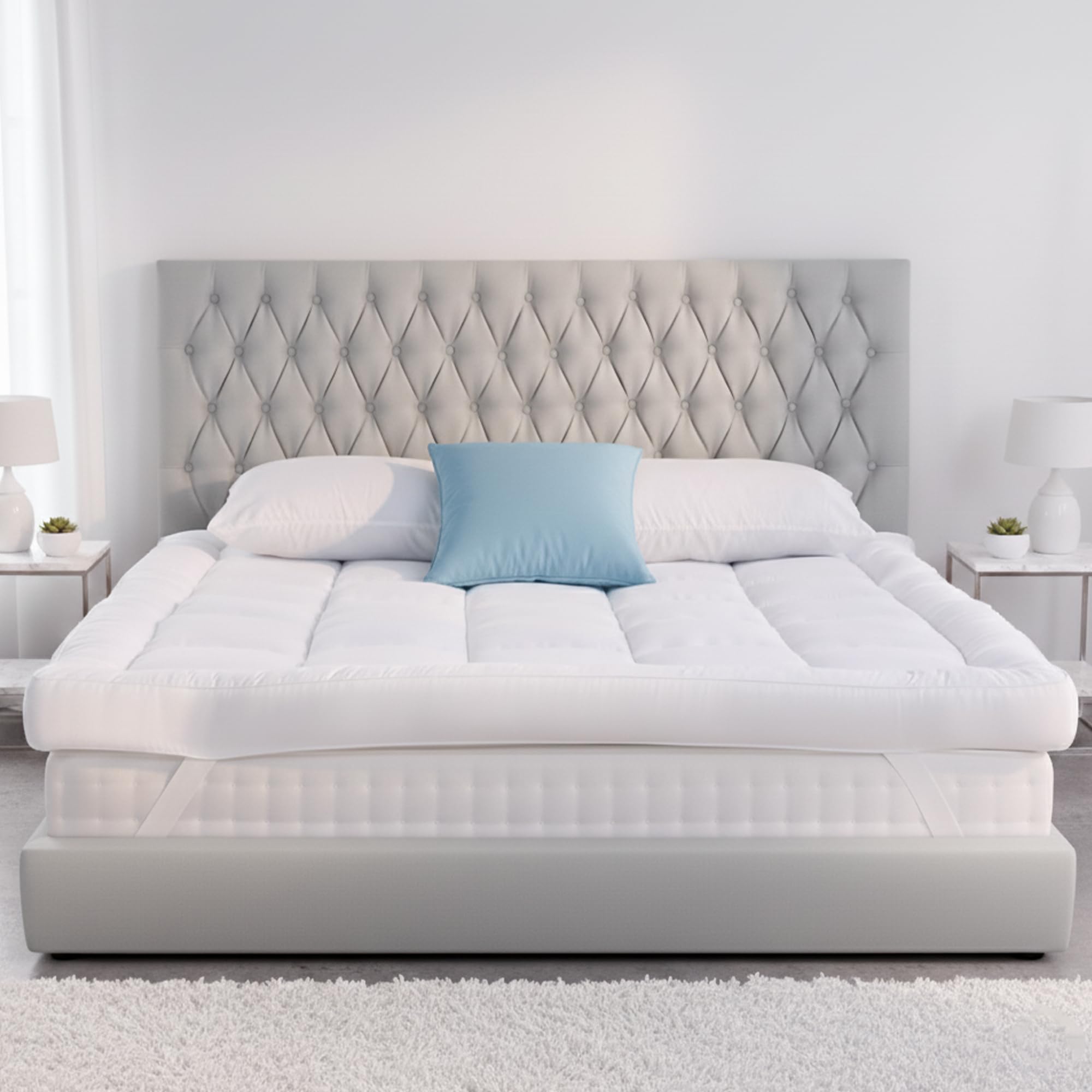 HIGH LIVING Premium Single Mattress Topper 10 cm Thick 1200 GSM – Quilted Ultra Fluffy Microfibre Bed Topper 90 x 190 cm, Extra Deep & Breathable with Elastic Corner Straps