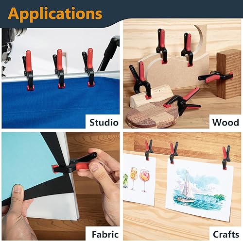 Miniatura 7 de POWERTEC Juego de abrazaderas de resorte, paquete de 10 mini clips de plástico con apertura de 1 pulgada y almohadilla de mandíbula giratoria, ideal