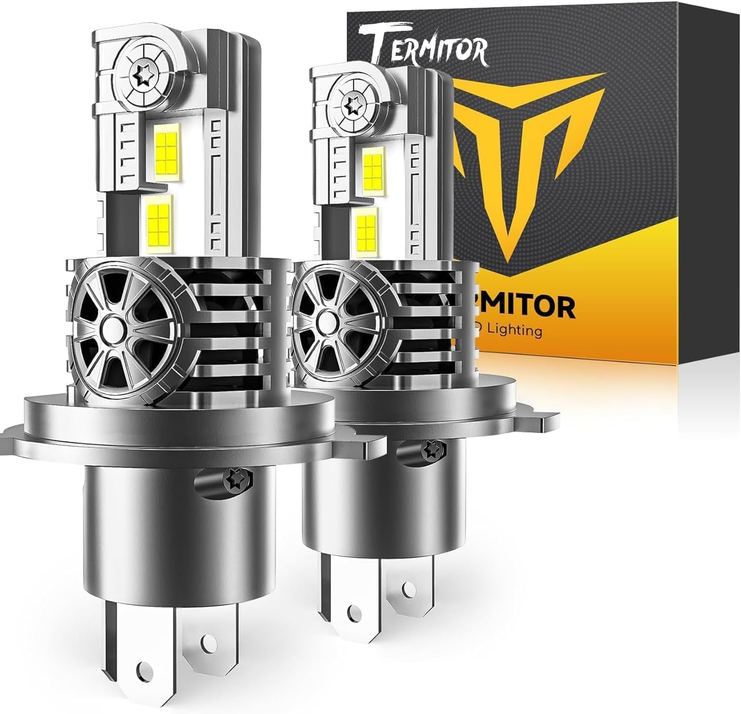 Termitor Upgraded H4/9003/HB2 Bulbs, 50,000LM 10X Super Bright, 1:1 Mini Size 6500K Cool White IP68 Waterproof Automotive Replacement H4 9003 Fog Lights, Quick Installation, Pack of 2