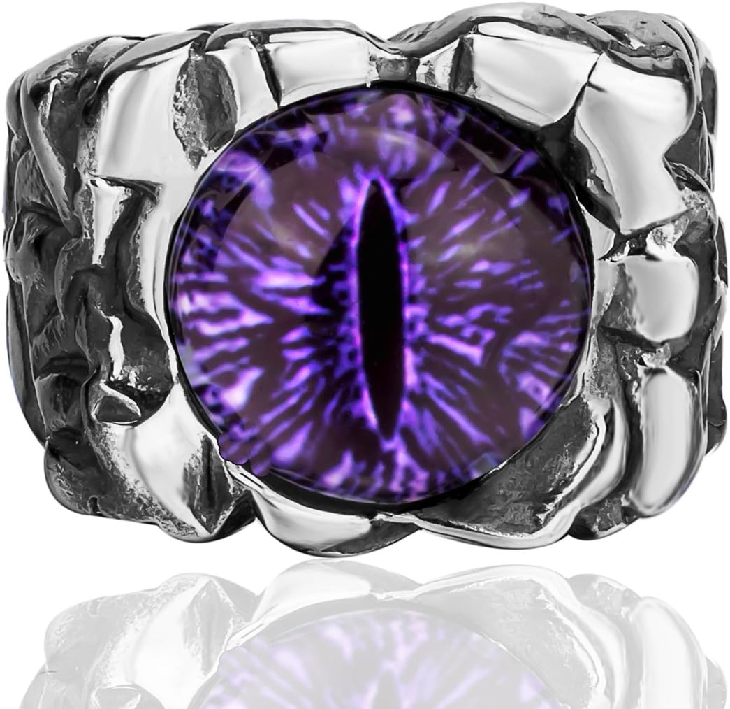 Men Stainless Steel Rings The Devil Dragon eye/Eyes of Hell Demon Red/Blue/Purple/Green Biker Vintage Ring Size 8-15