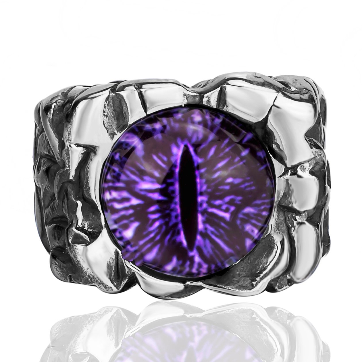 Men Stainless Steel Rings The Devil Dragon eye/Eyes of Hell Demon Red/Blue/Purple/Green Biker Vintage Ring Size 8-15