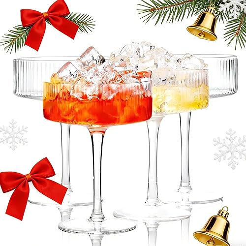 Ciaell Juego de 4 vasos de copa acanalados Copas de cóctel vintage Copa de Martini clásica de 10 onzas Juego de vasos de bar preferencia para