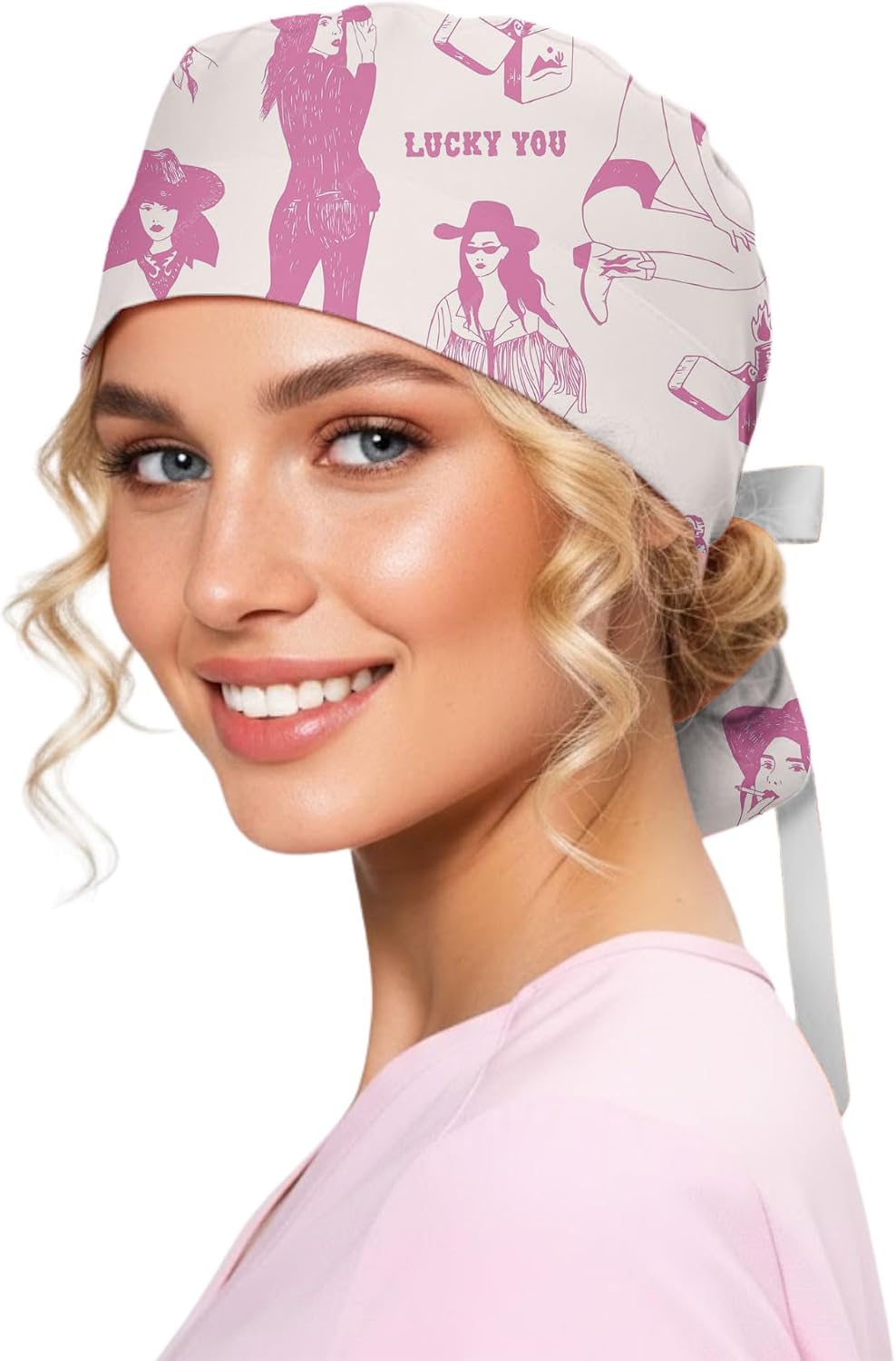 Scrub Caps Women, Nursing Hats with Buttons, Ponytail Surgical Hat, Unisex Women Tie Back Hat Nurse Surgical Caps 51