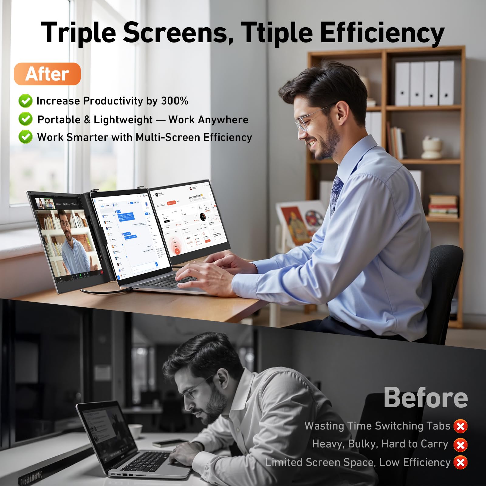 14.1'' Triple Laptop Screen Extender, 2.2lbs Ultra-Light Portable Monitor view 2