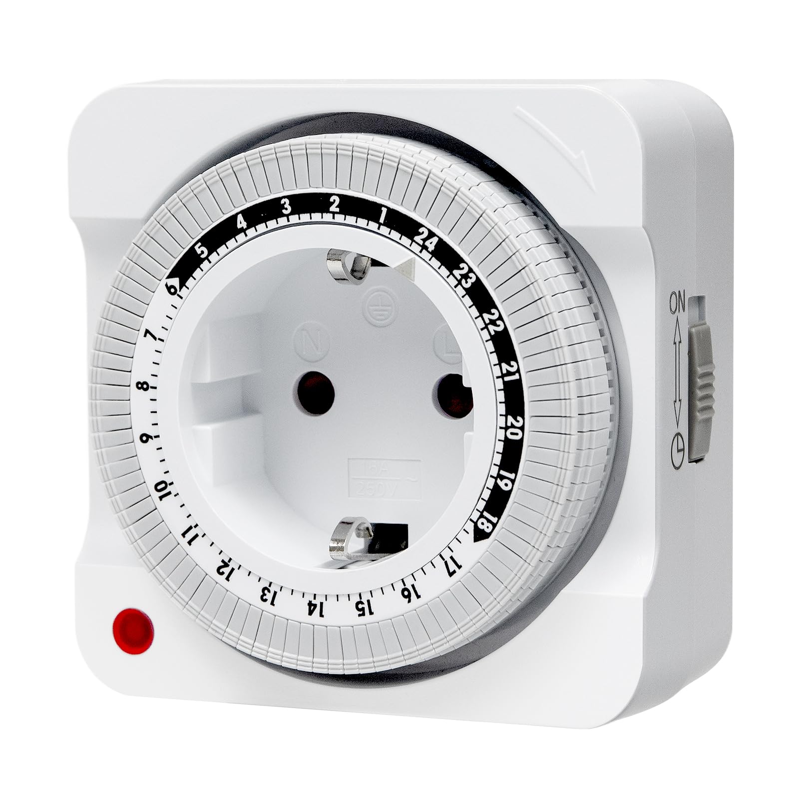 Mechanische Zeitschaltuhr Steckdose, 24-Stunden-Programm Analoge Zeitschalt-Steckdose mit 96 Segmenten 15 min Schaltintervall, für Saisonbeleuchtung, Feiertagsdekorationen, Lampen, Wachsen Licht