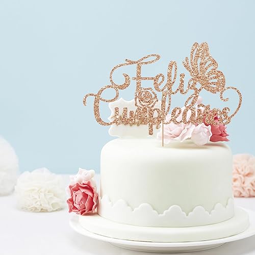 Miniatura 4 de Decoración de pastel de feliz cumpleaños español marrón para decoración de fiesta de cumpleaños, decoración de pastel de mariposa de feliz