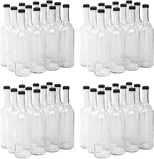 North Mountain Supply 750ml Clear Glass Bordeaux Wine Bottle Flat-Bottomed Screw-Top Finish - with 28mm Matte Black Plastic Lids - 48 Bottles & Lids (4 Cases of 12)