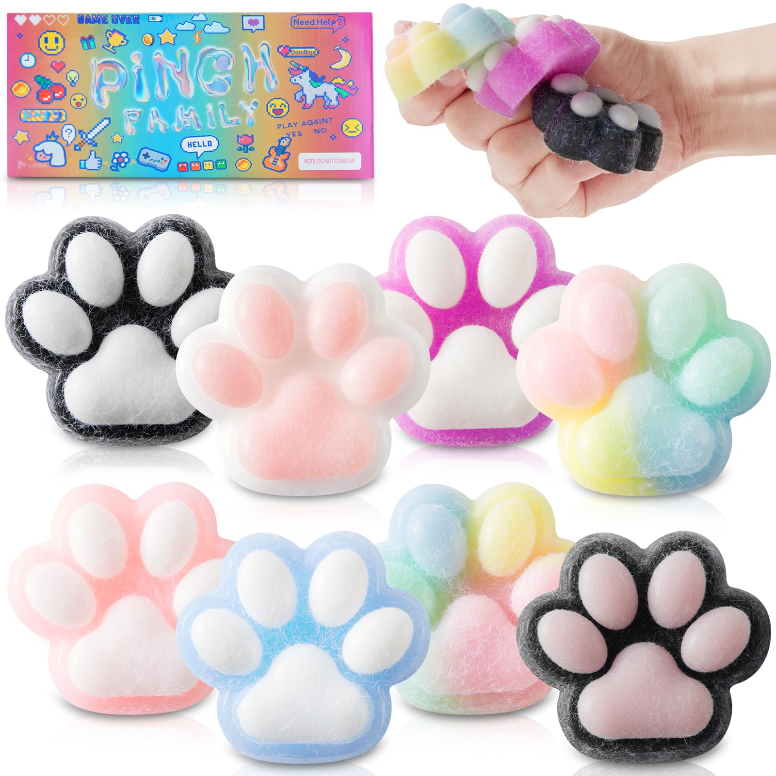 8PCS Cat Paw Mochi Squishy Stress Balls Age 3+ for Adults, Fidget Toys for anxiety Relief for Kids, Kawaii Taba Squishy Cat Paw Sugar Ball Fidget