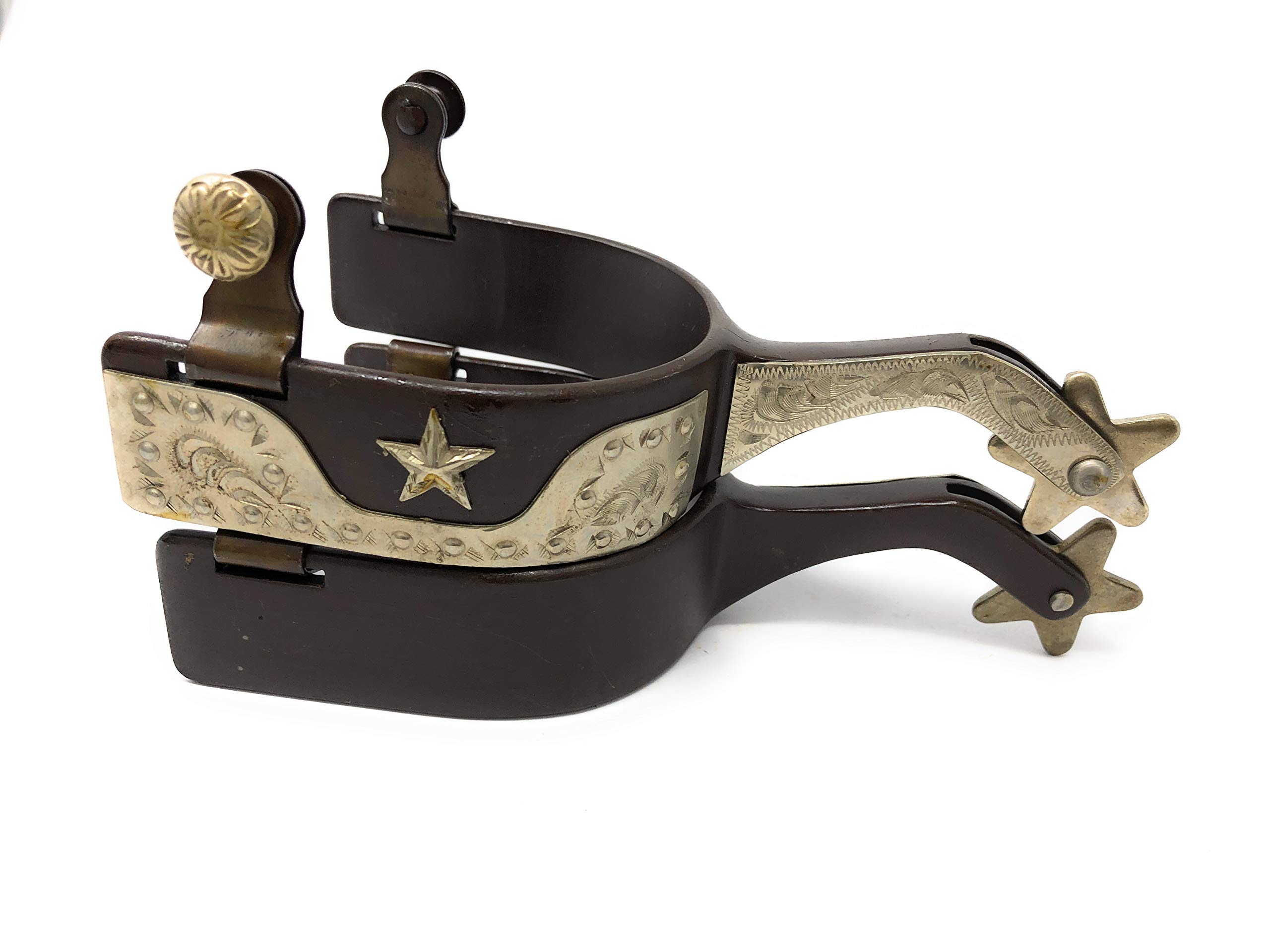 AJ Tack Wholesale Silver Star Spurs Cowboy Boots Hand Engraving Silver Dots Mens Star Rowels