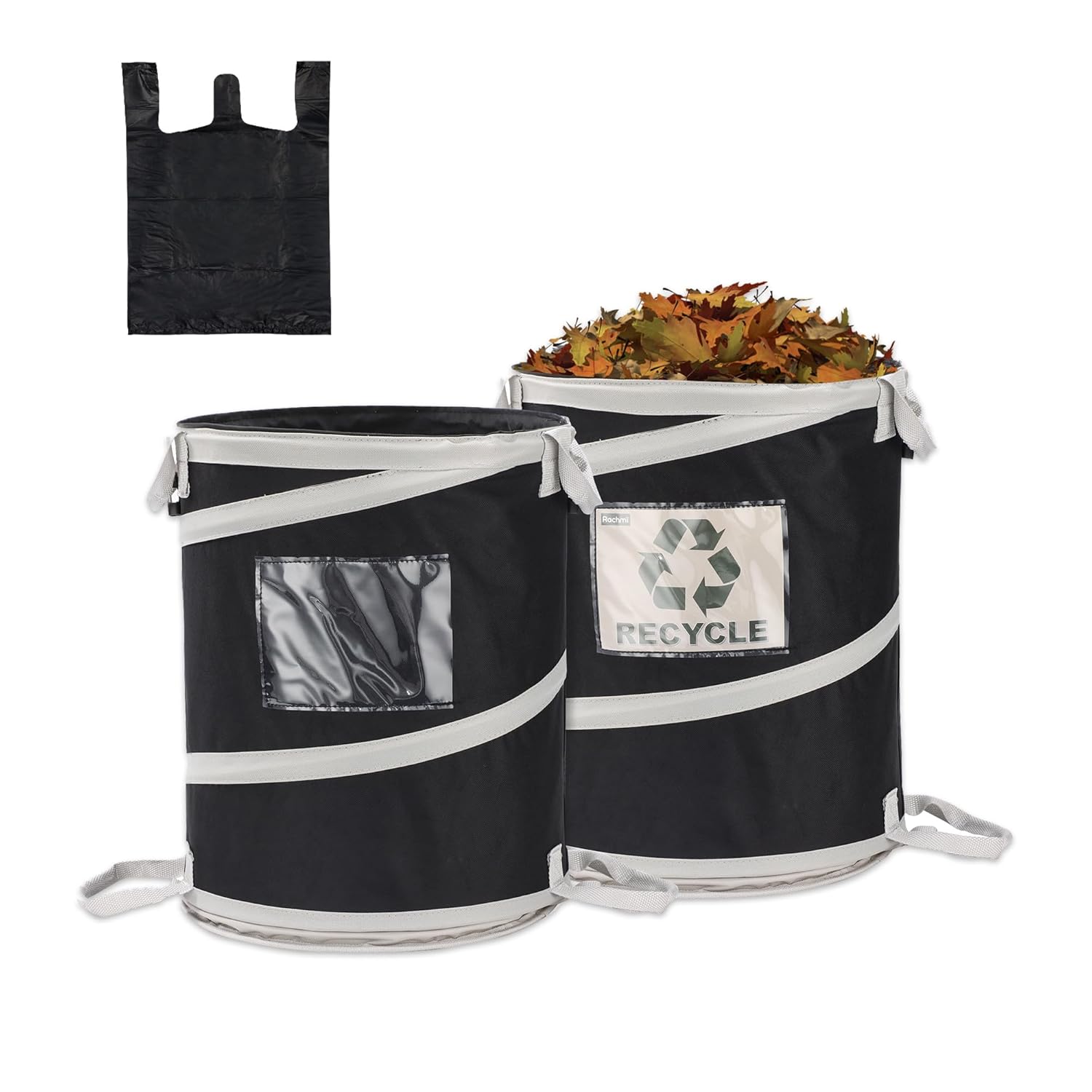 Rachmi RV Garbage Cans with 10 Pcs Trash Bags, 10 Gal x 2 Pack Collapsible Camping Trash Bins Outdoor Pop Up Yard Waste Bags, Black