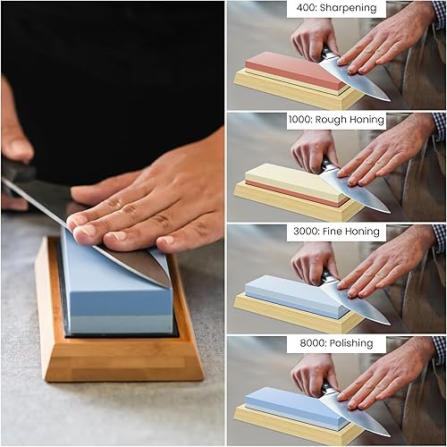 Miniatura 5 de Juego completo de piedra de afilar cuchillos, Kit de afilador de cuchillos profesional de piedra de afilar, Doble grano 4001000 30008000 Piedra de