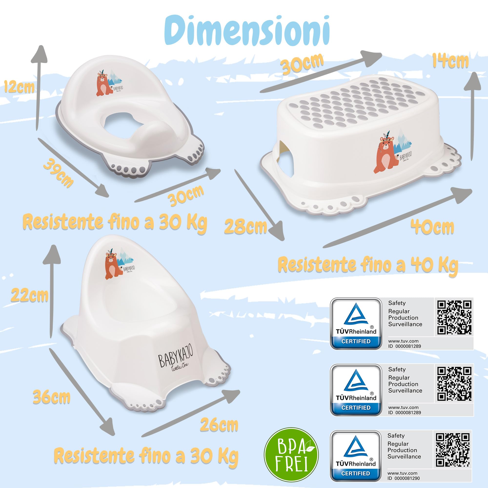 Vasca da bagno per bambini con struttura, set da 7 pezzi, certificazione TÜV Rheinland, vasca da bagno + seggiolino per vasca da bagno + supporto + scarico + vasino + sgabello + sedile WC per bambini
