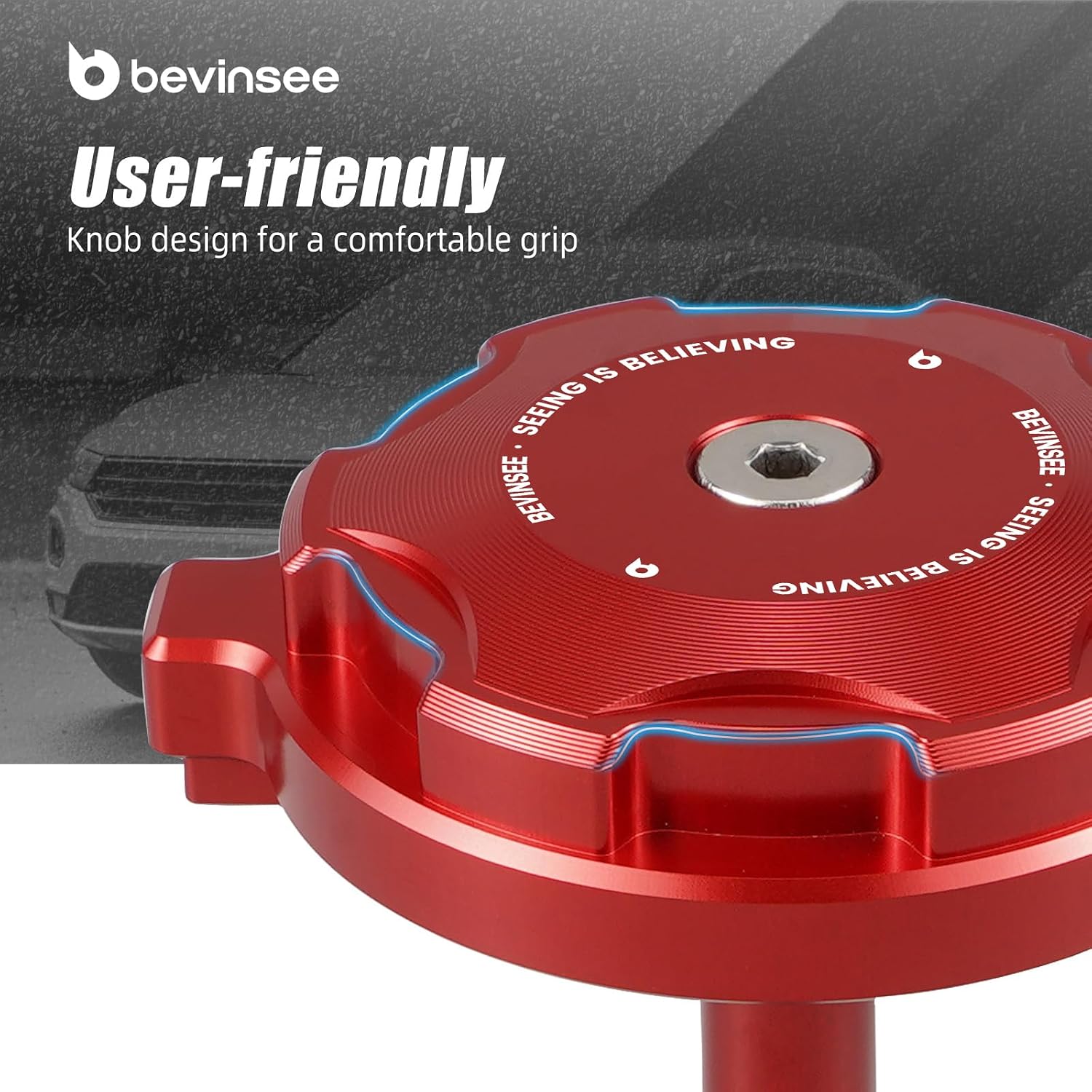 Bevinsee Power Steering Reservoir Cap 44305-06050, Compatible with Toyota Tacoma 2008-2009, Camry 2009-2011, 4Runner 2009-2024, FJ Cruiser 2007-2014, Aluminium 4Runner Accessories (Red)