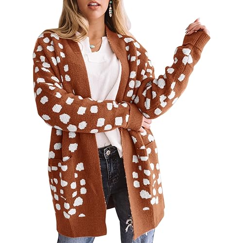 ZESICA Women's 2024 Fall Winter Long Sleeves Open Front Leopard Print Knitted Sweater Cardigan Coat Outwear