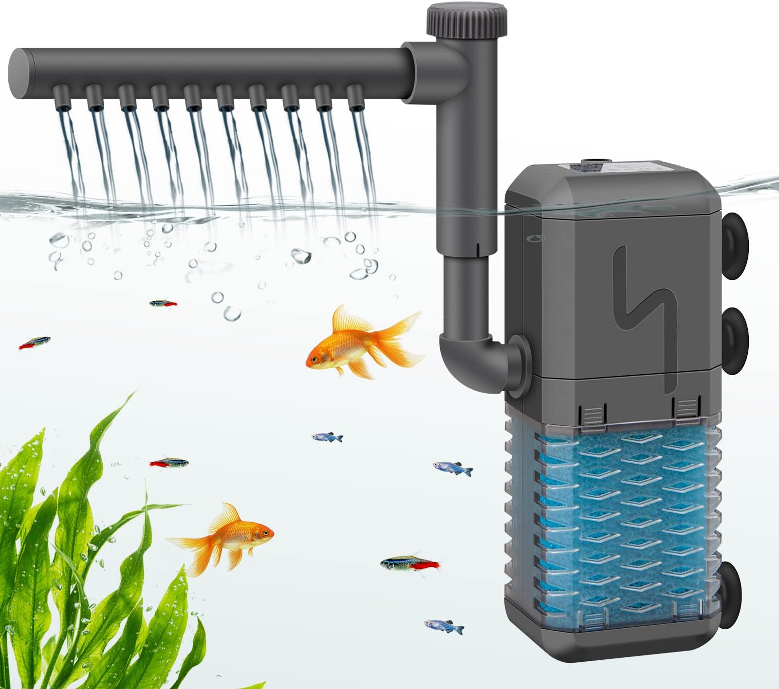 IREENUO Aquarium Filter, Einstellbarer 600 L/H interne Aquarium Filter pumpe mit Sprühstange, 6W
