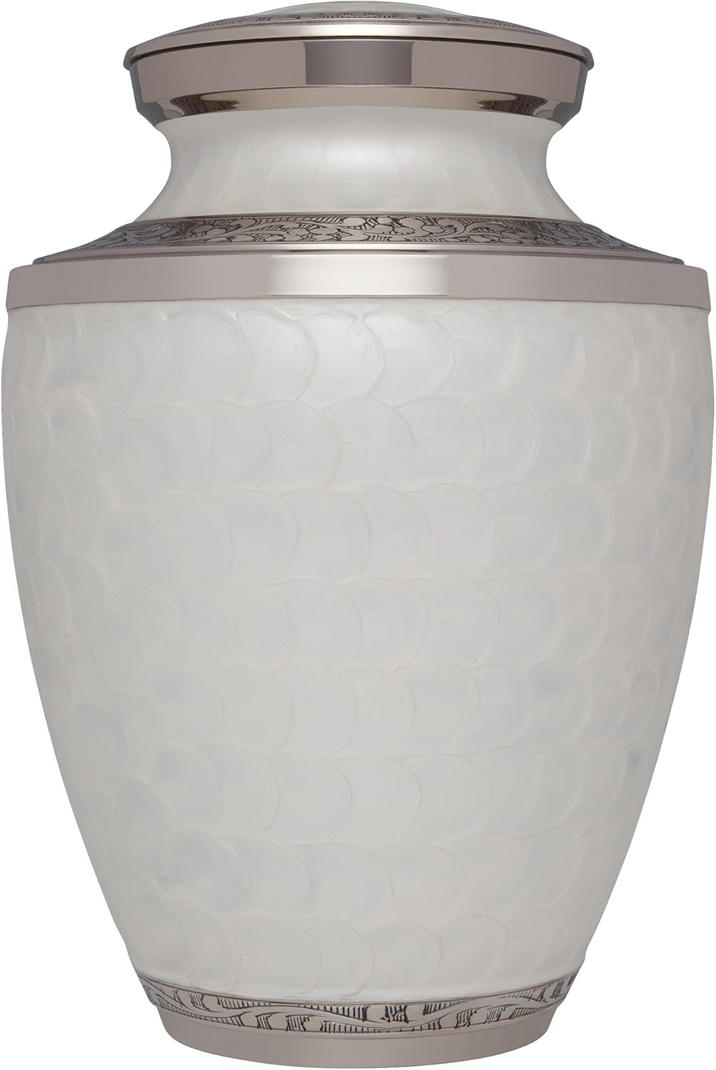 White Funeral Urn Cremation Urn for Human Ashes - Hand Made in Brass - Suitable for Cemetery Burial or Niche- Large Size fits Remains of Adults up to 200 lbs- Petals White Model