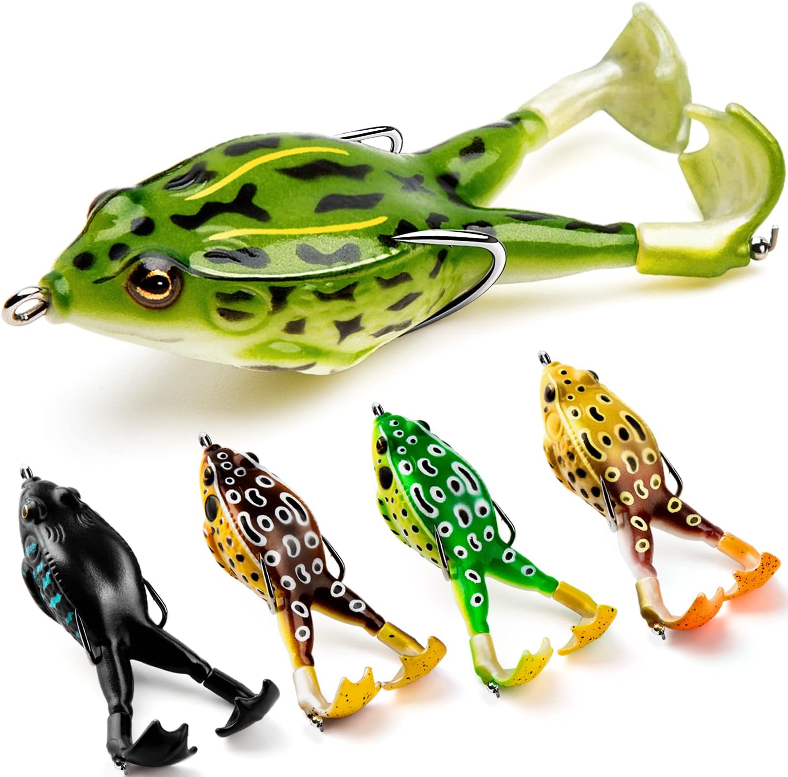 Topwater Frog Lure Bass Trout Fishing Lures Kit Set Realistic Prop Frog Soft Swimbait Floating Bait with Weedless Hooks for Freshwater Saltwater