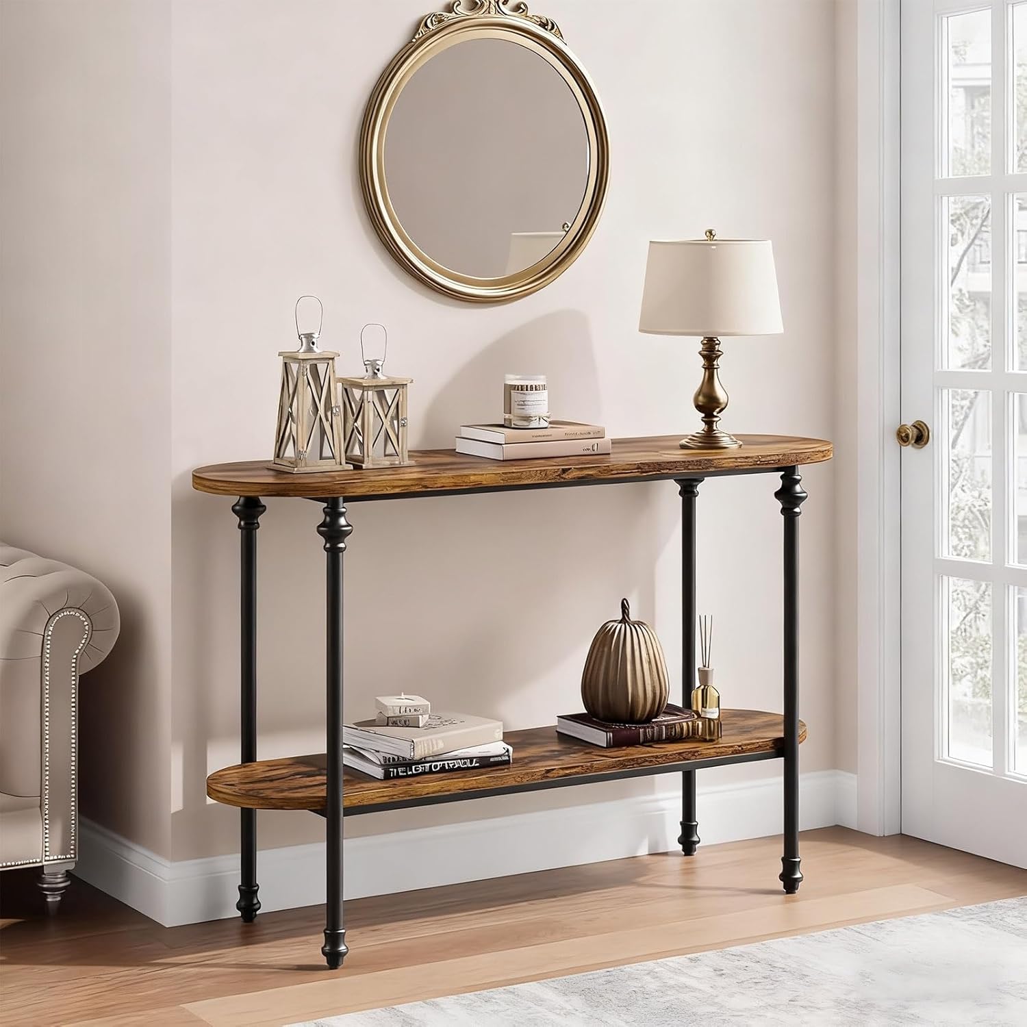 Small Console Table Wood Narrow Entryway with Shelves, 39.37" Sofa Table Behind Couch Industrial 2 Tier Storage Rustic Accent Tables for Entry, Hallway, Foyer(Brown,35.4"x11.8"x29.5")