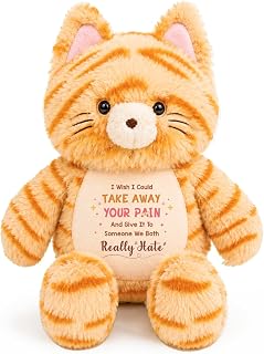 Funny Get Well Soon Gift Cat Plush for Women Girl After Surgery | 13 Inch Orange Cat Stuffed Animal, Funny Feel Better Comfort Gift for Friends and Family, Emotional Support Companion for Her