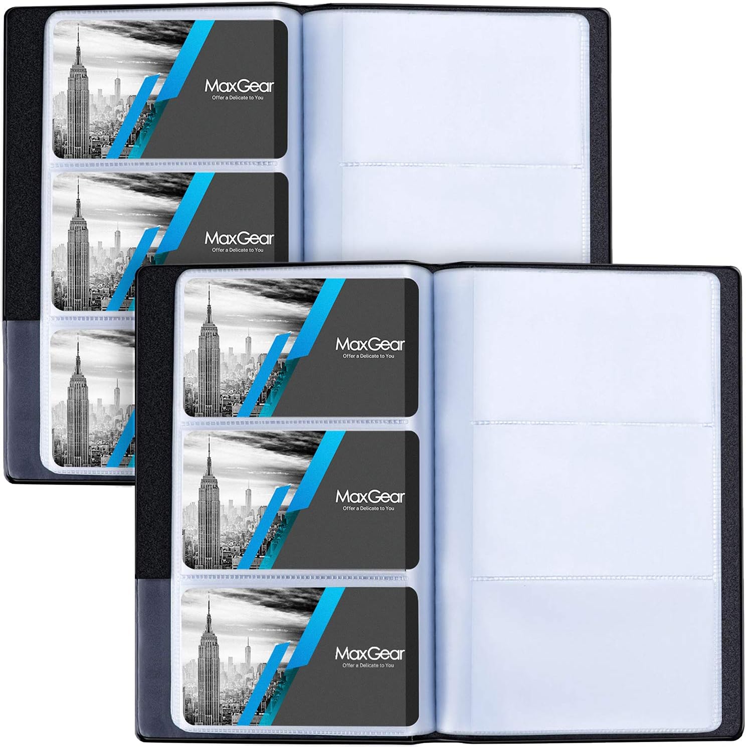 MaxGear 2 Pack Business Card Organizer Business Card Holder Book, Portable Business Card Binder File Sleeve Storage, Business Card Holders, Name Card Holder for Men & Women, Capacity: 240 Cards, Black