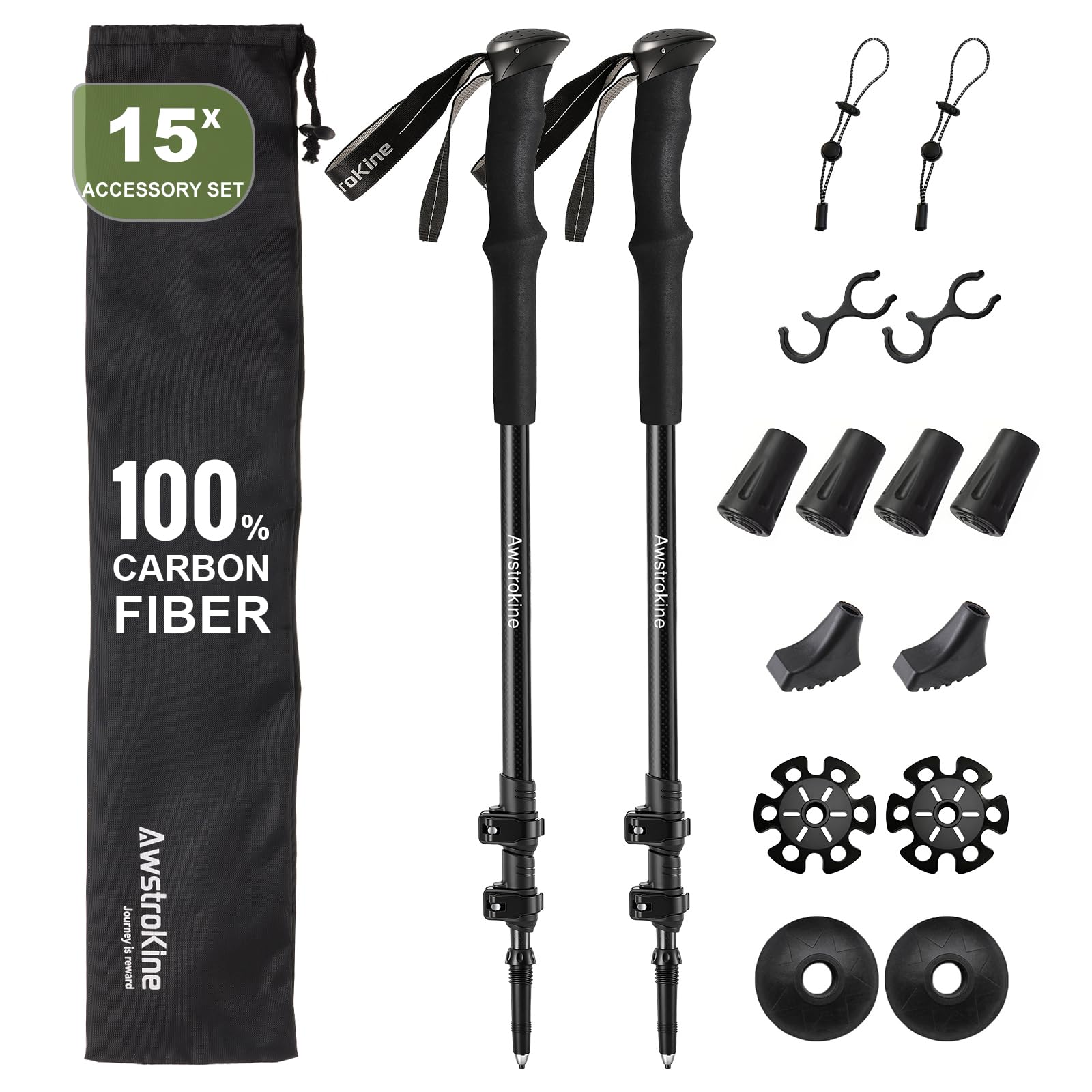 Bastoncini da trekking ultraleggeri in fibra di carbonio, 172 g, per nordic walking con manico full eva e chiusura rapida in metallo, per anziani, donne e uomini, set da 2