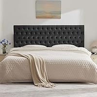 Vista 20 de Kingfun Cabecera tapizada para cama individual con diseño moderno de botones, cabecera ajustable de madera maciza, cabeceros acolchados de tela