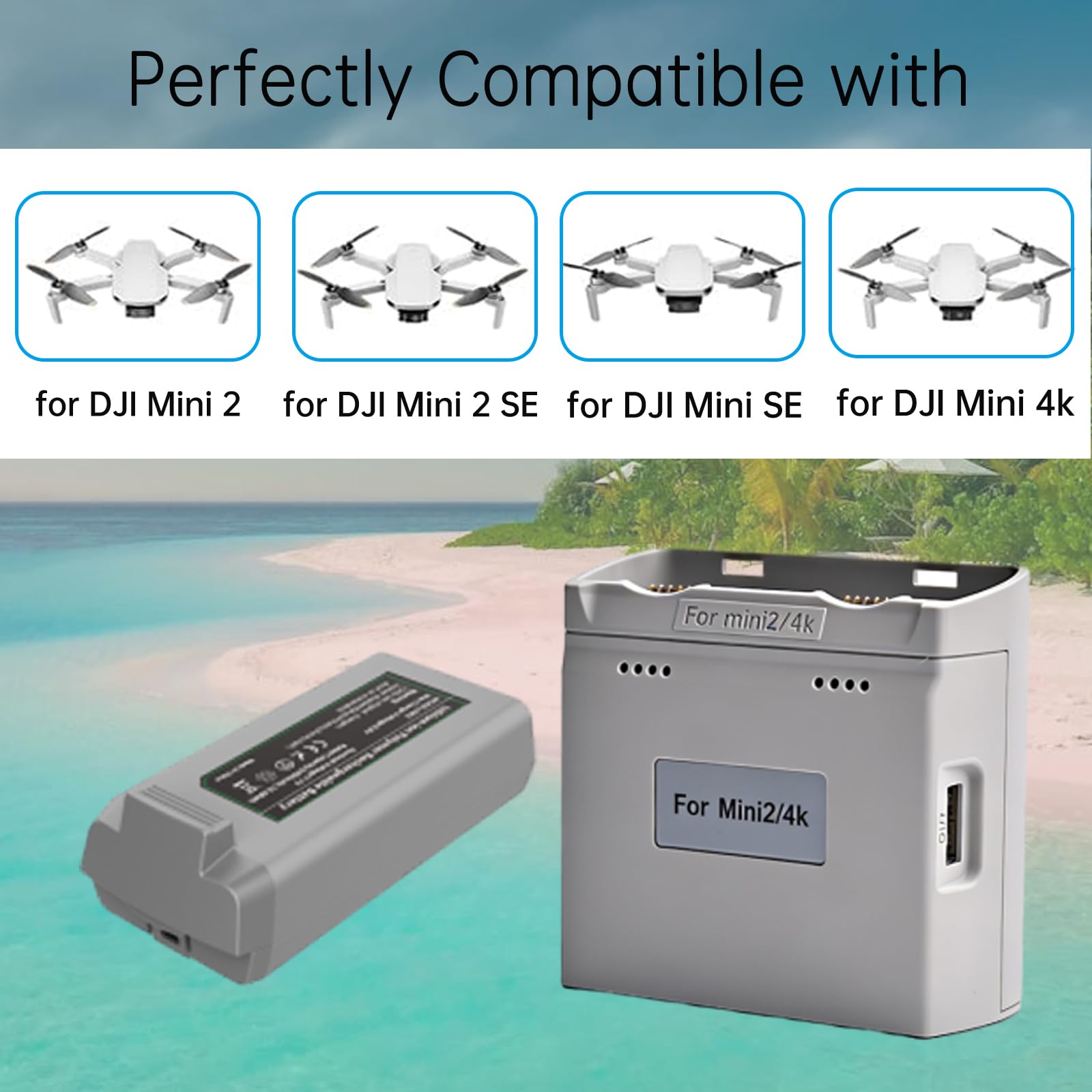 Mini 4K/2/SE Battery 2 Pack with Fast Charging Station, 2400mAh 7.7V 31Mins Flight Time Rechargeable Battery for DJI Mini 2 SE/4K Drone — view 2