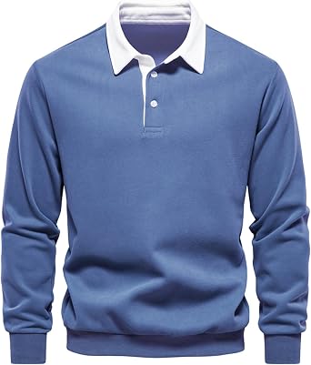 Men's Sweatshirt Polo Shirt Lightweight Long Sleeve Shirt Breathable Casual Cotton T-Shirts Autumn Winter Classic Fit Fashion T Shirts Rugby Shirts with 3 Button Placket