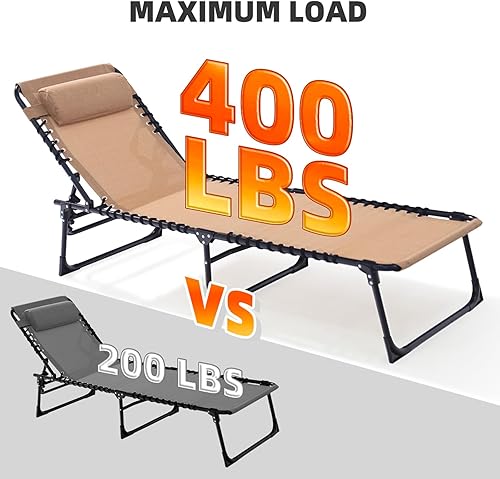 Miniatura 4 de Juego de 2 tumbonas plegables  Resistente capacidad de 400 libras reclinables portátiles ajustables con almohada para patio, piscina, campamento,